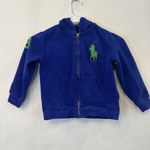 VTG Boys Polo Ralph Lauren Preppy Full-Zip Blue & Red Hoodie Sweatshirt - Size 5